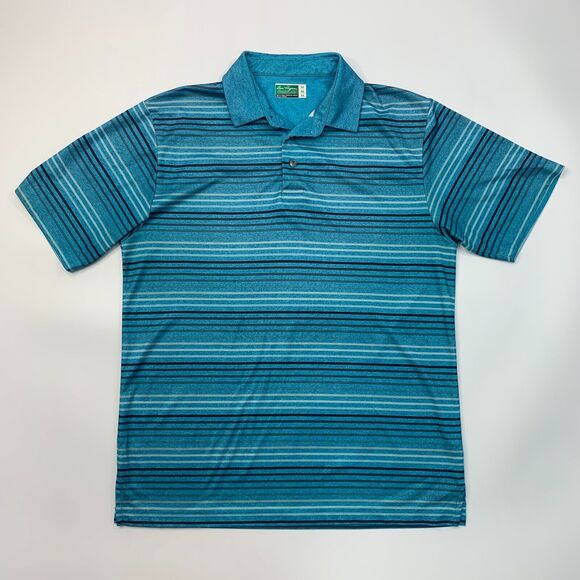 Ben Hogan Polo Shirt Mens M Medium Blue Striped Sweat Wicking Performance Golf - Picture 2 of 9